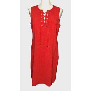 Sandra Darren Dress Womens 12 Sleeveless Pullover Lace-Up Orange Comfort Career